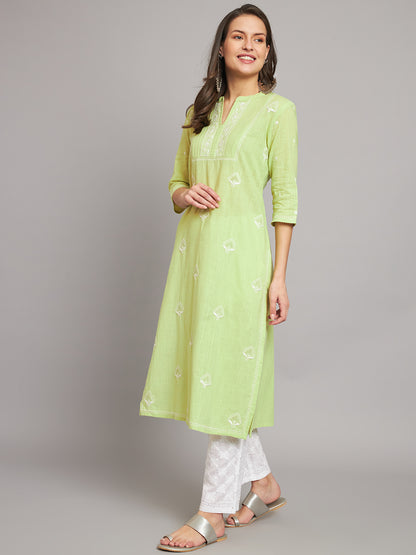 SLKA269GR Green Mangalgiri Chikankari Straight Kurta