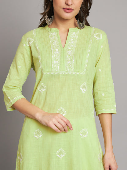 SLKA269GR Green Mangalgiri Chikankari Straight Kurta