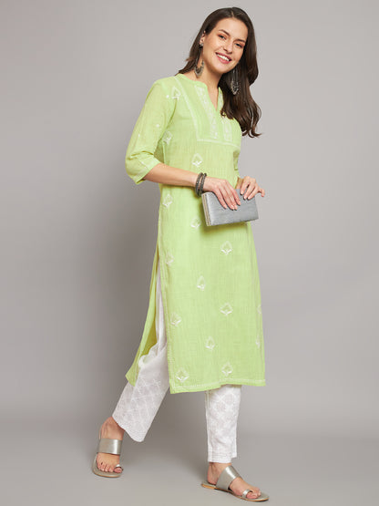 SLKA269GR Green Mangalgiri Chikankari Straight Kurta