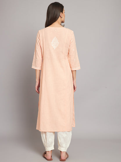 SLKA271PH  Peach A-line Chikankari Kurta