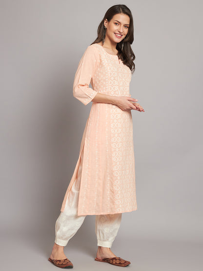 SLKA271PH  Peach A-line Chikankari Kurta