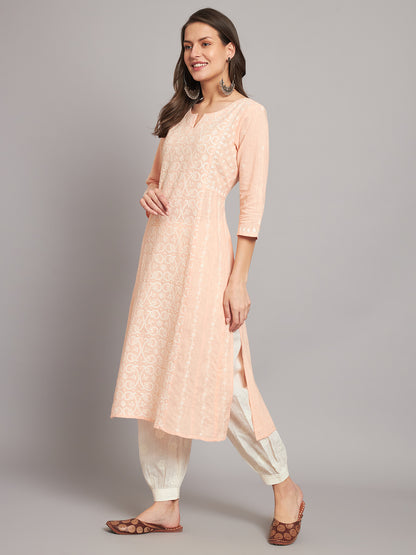 SLKA271PH  Peach A-line Chikankari Kurta