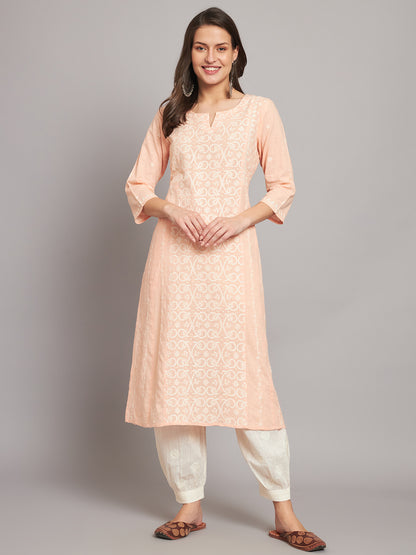 SLKA271PH  Peach A-line Chikankari Kurta