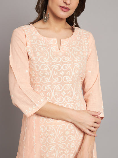 SLKA271PH  Peach A-line Chikankari Kurta