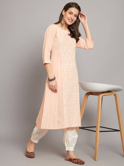 SLKA271PH  Peach A-line Chikankari Kurta