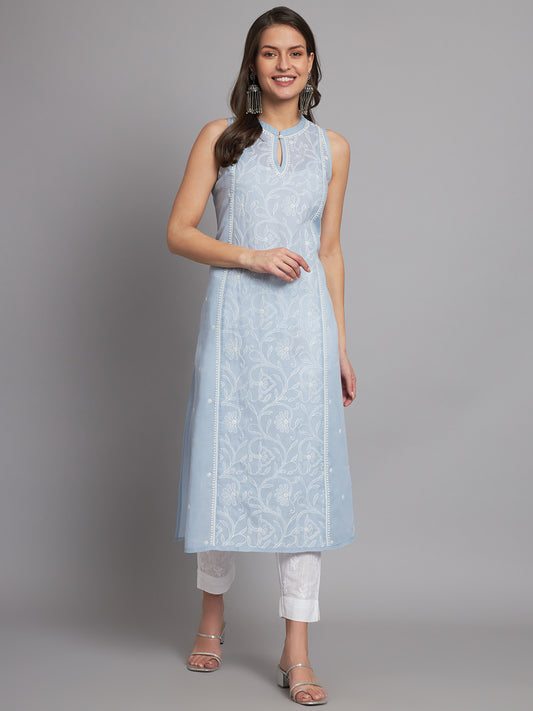 Pastel Sleeveless Chikankari Kurta