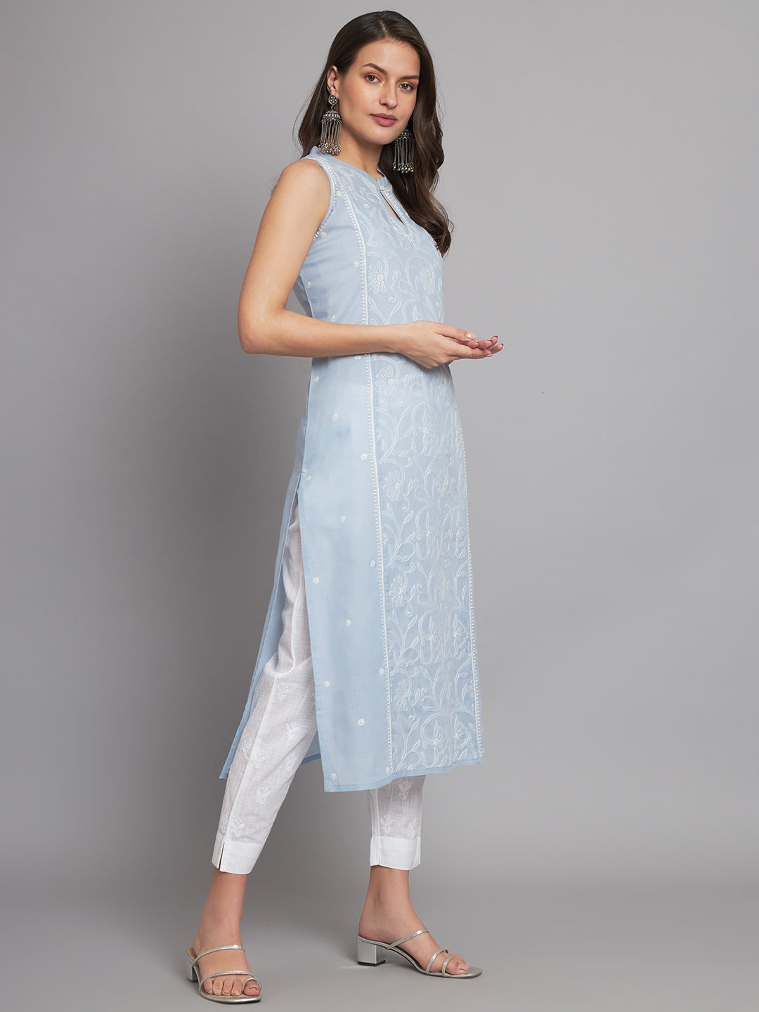 Pastel Sleeveless Chikankari Kurta