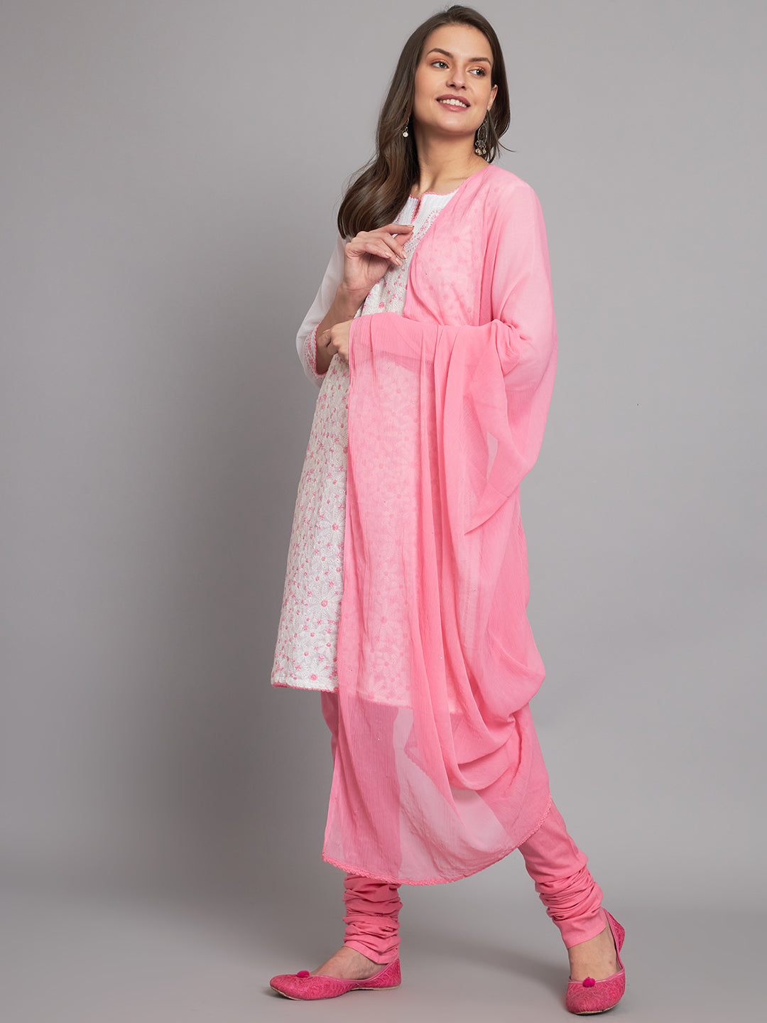 Pink and White Chikankari Suit-Set