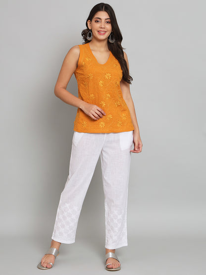 Orange Chikankari Sleeveless Top
