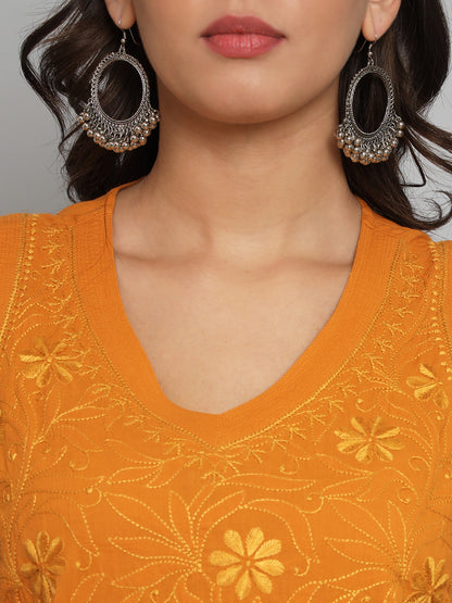 Orange Chikankari Sleeveless Top