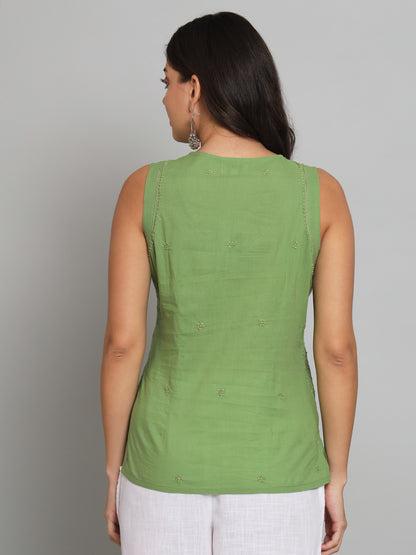 Green Chikankari Sleeveless Top