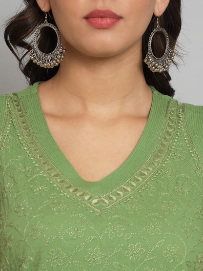 Green Chikankari Sleeveless Top
