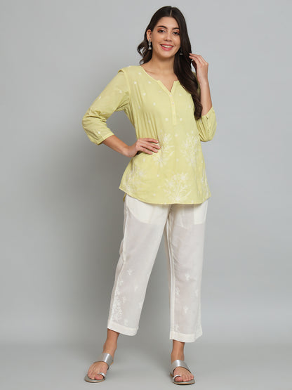 Lime Green Chikankari Cotton Top
