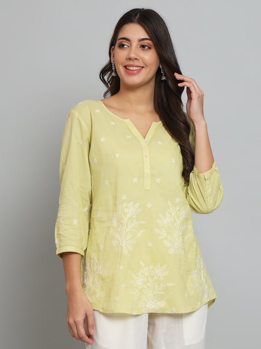 Lime Green Chikankari Cotton Top