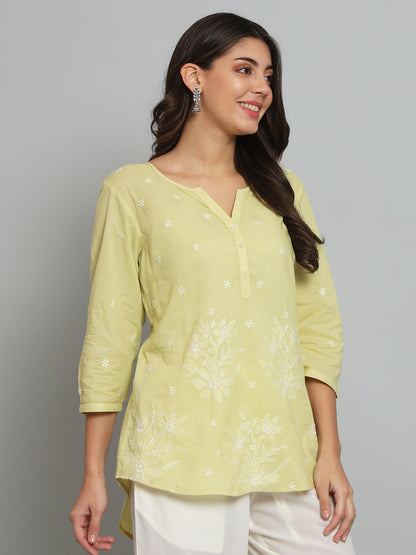 Lime Green Chikankari Cotton Top