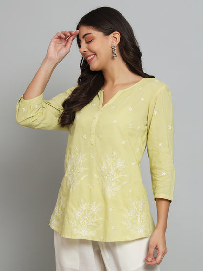 Lime Green Chikankari Cotton Top