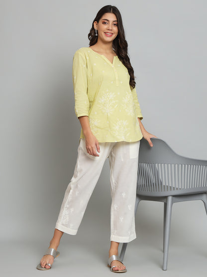 Lime Green Chikankari Cotton Top