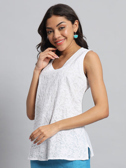 White Sleeveless Chikankari Top