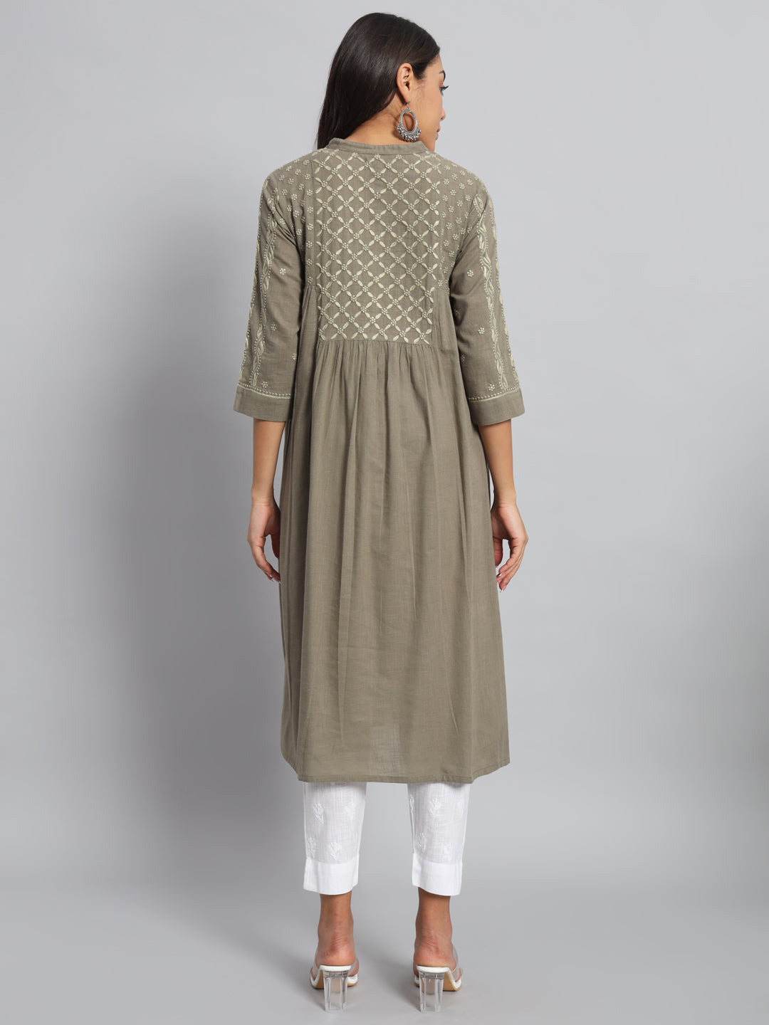 Front & Back Hand-embroidered Cotton Kurta
