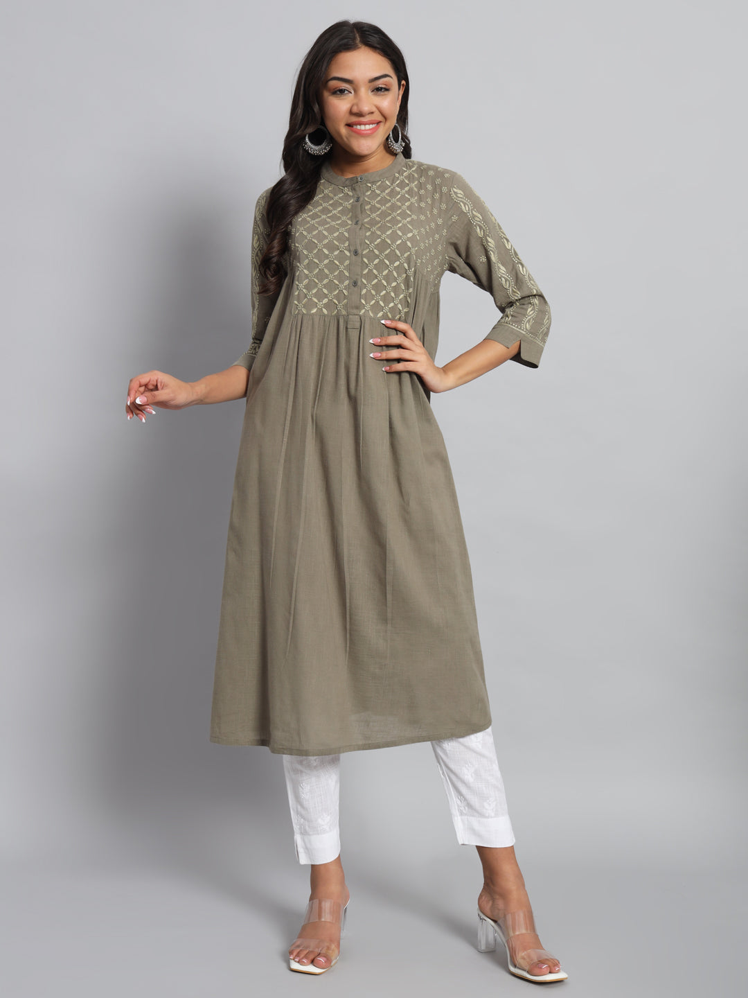 Front & Back Hand-embroidered Cotton Kurta