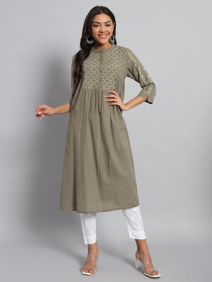 Front & Back Hand-embroidered Cotton Kurta