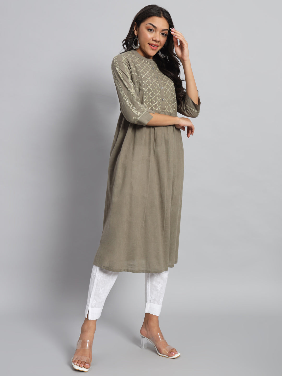 Front & Back Hand-embroidered Cotton Kurta