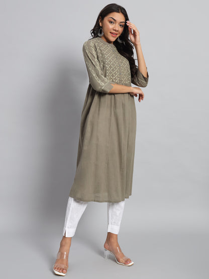 Front & Back Hand-embroidered Cotton Kurta