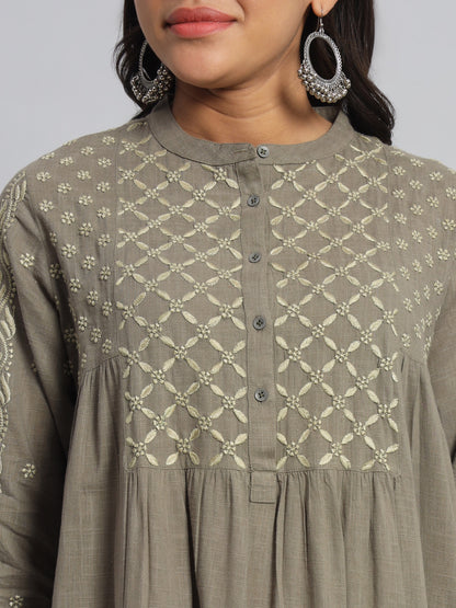 Front & Back Hand-embroidered Cotton Kurta