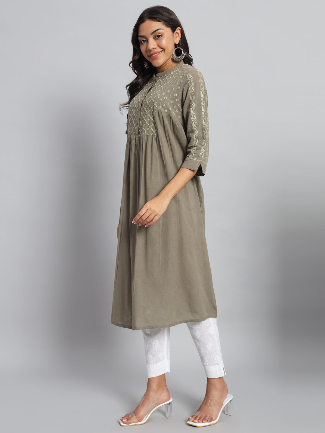 Front & Back Hand-embroidered Cotton Kurta
