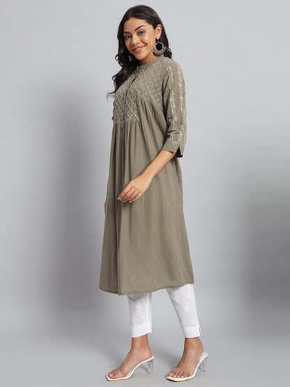 Front & Back Hand-embroidered Cotton Kurta