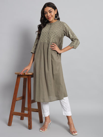Front & Back Hand-embroidered Cotton Kurta