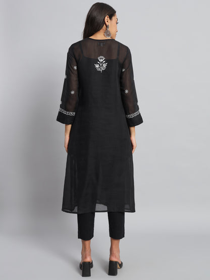 Black and White Chikankari Angarkha