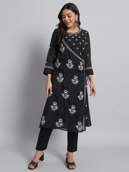Black and White Chikankari Angarkha