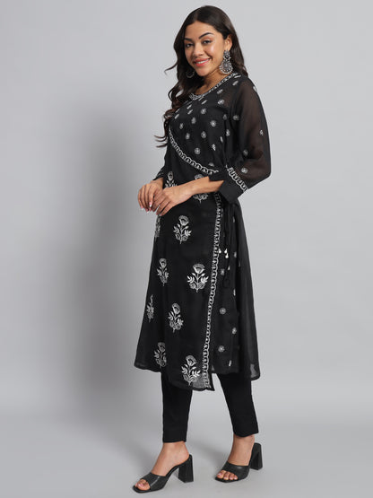 Black and White Chikankari Angarkha