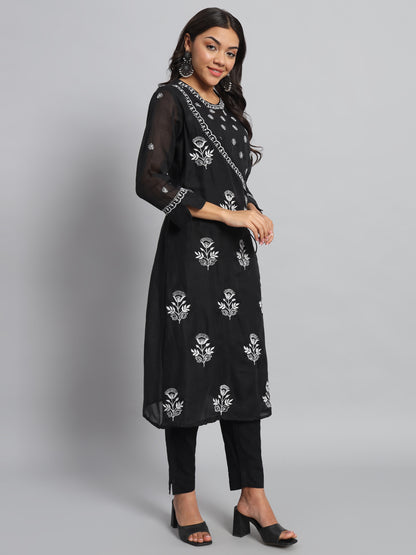 Black and White Chikankari Angarkha