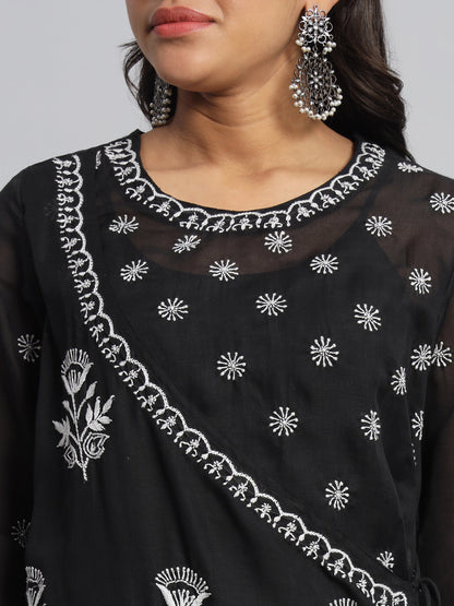 Black and White Chikankari Angarkha