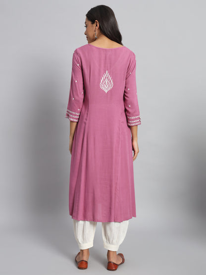Pink Rayon Chikankari Kurta
