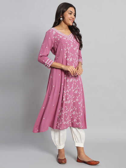 Pink Rayon Chikankari Kurta