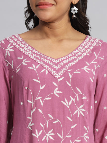 Pink Rayon Chikankari Kurta