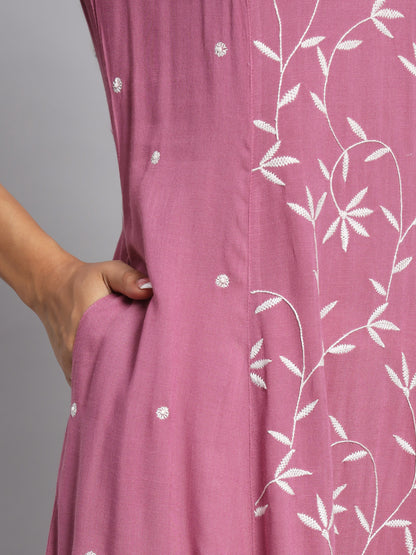 Pink Rayon Chikankari Kurta
