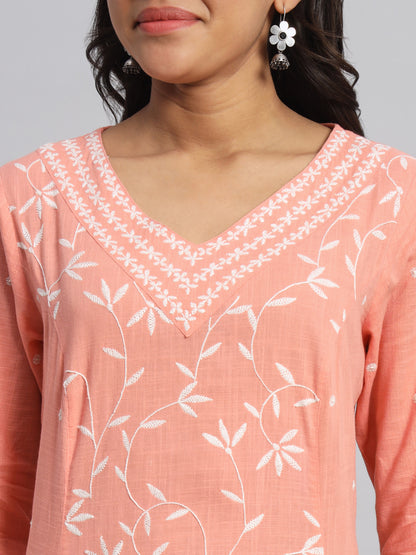 Peach Rayon Chikankari Kurta