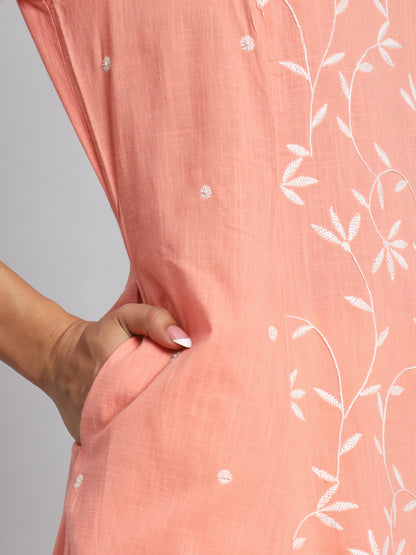 Peach Rayon Chikankari Kurta