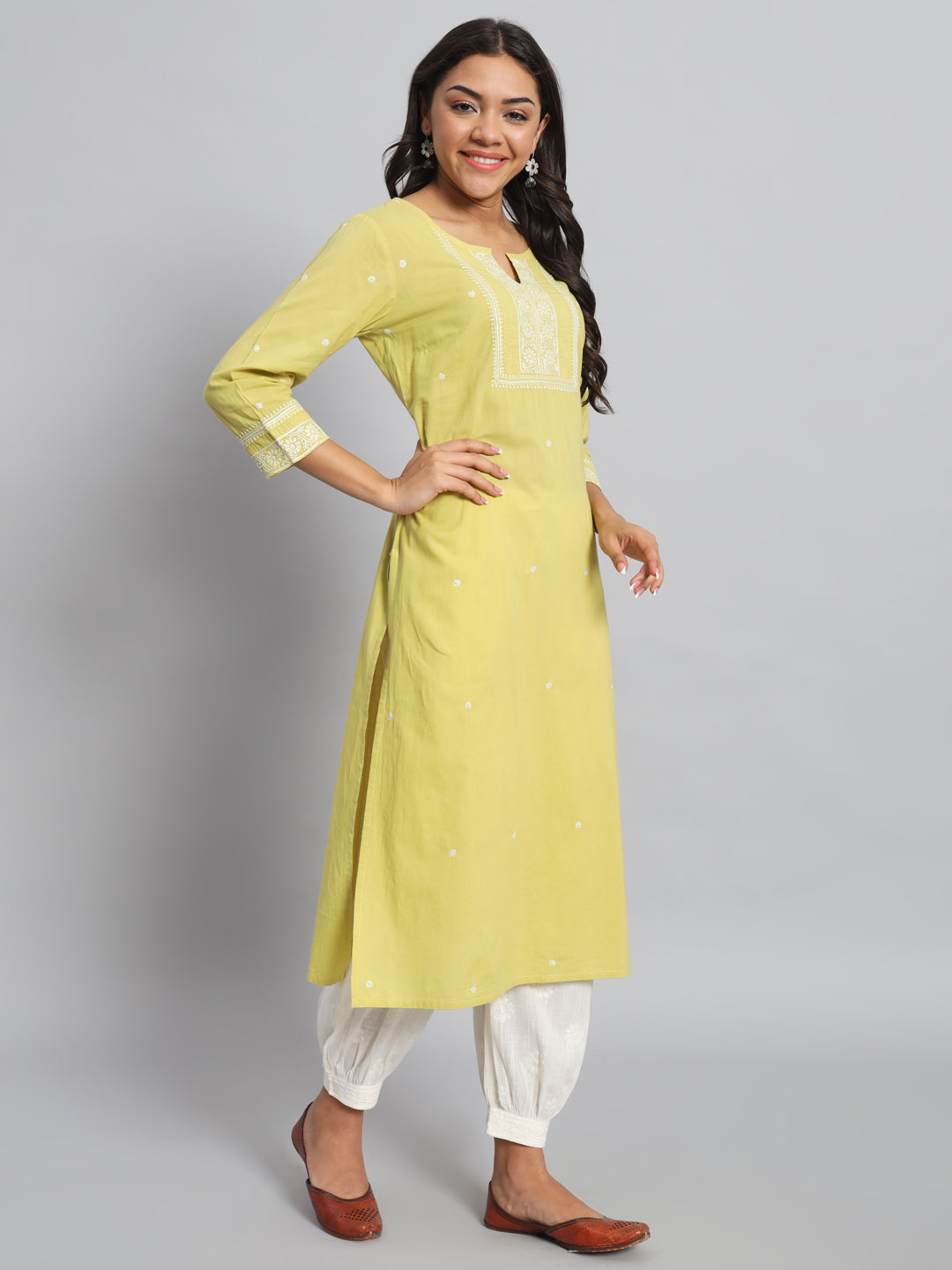 Lemon Yellow Basic Chikankari Kurta