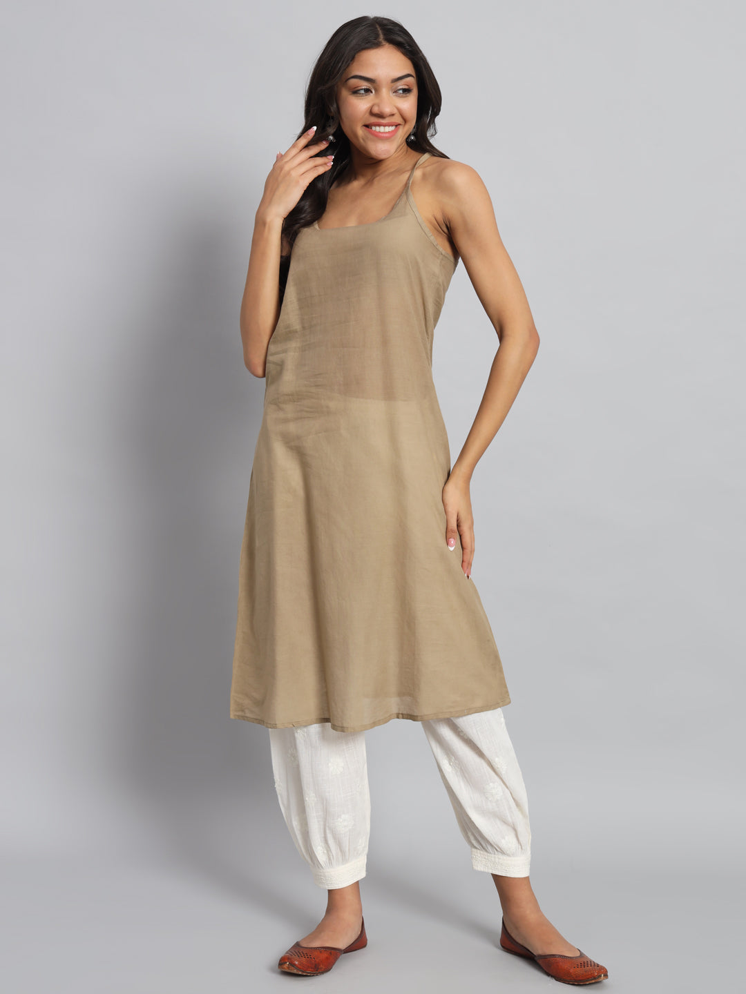 Beige Chanderi Silk Chikankari Kurta