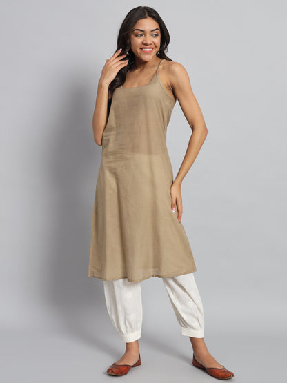Beige Chanderi Silk Chikankari Kurta