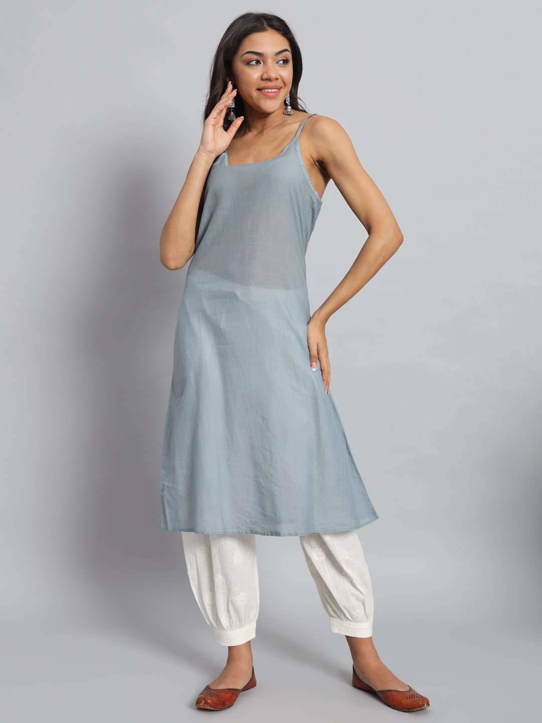Georgette Chikankari Kurta with Side Tie-Ups
