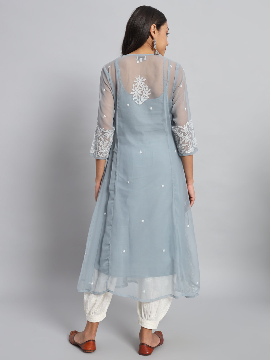 Georgette Chikankari Kurta with Side Tie-Ups