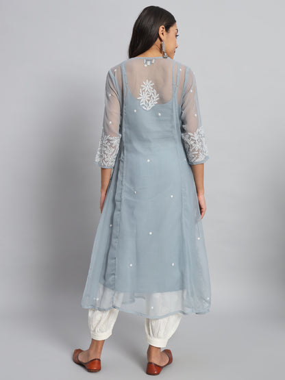 Georgette Chikankari Kurta with Side Tie-Ups
