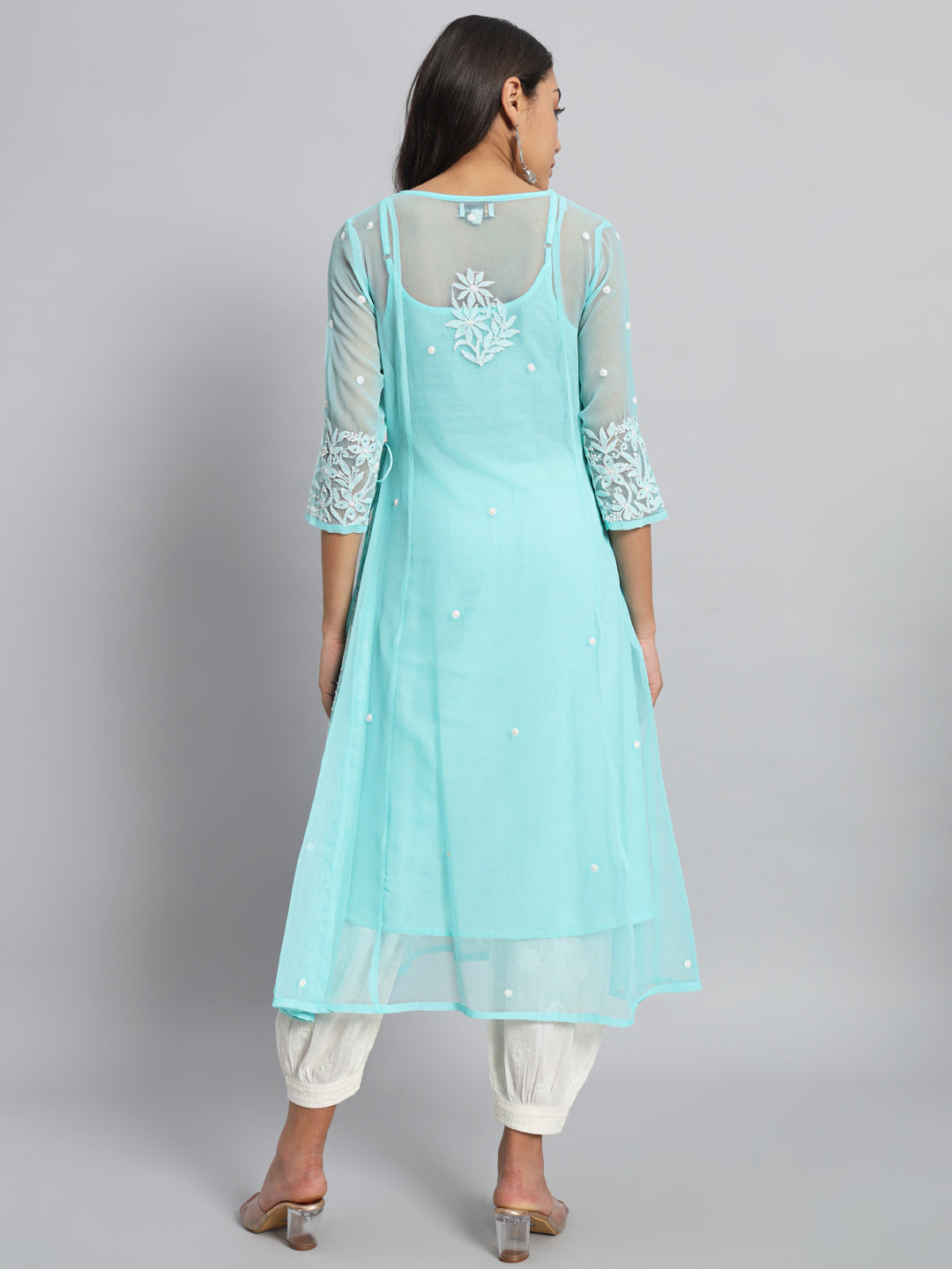 Georgette Chikankari Kurta with Side Tie-ups