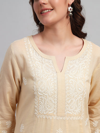 Paisley Embroidered Chikankari A-Line Pure Cotton Kurta